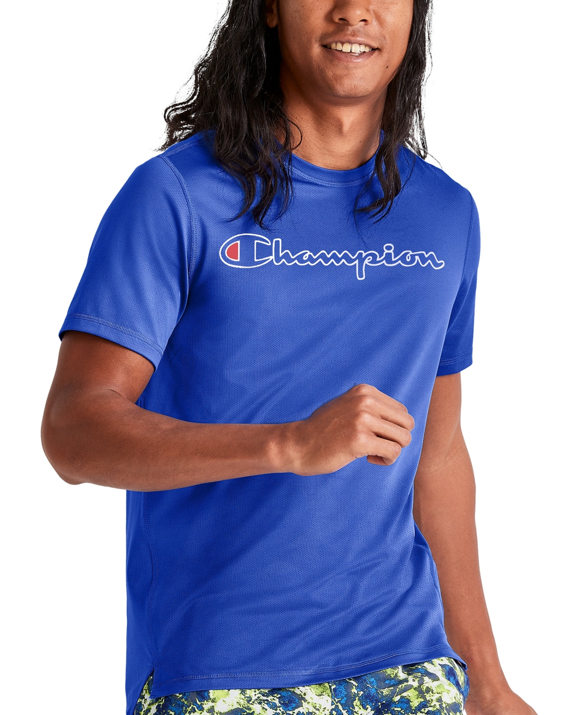 Camiseta masculina Champion MVP Script Logo manga curta gola redonda azul tamanho médio