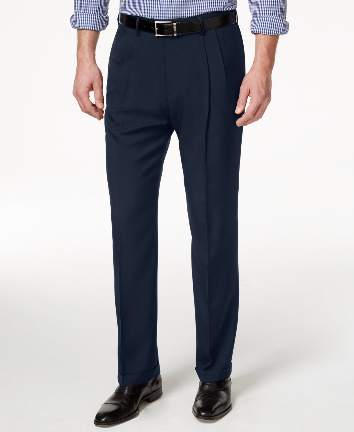 Calça social Haggar Masculina Eclo Stria Classic Fit Plissada com Cós Oculto Expansível Azul Tamanho 40X30