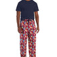 Conjunto de pijama masculino Club Room com blusa lisa e calça tropical, 2 peças, vermelho, tamanho grande
