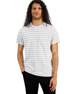 Camiseta masculina Sun + Stone Aaron Regular-Fit com bolso listrado, branca, tamanho pequeno
