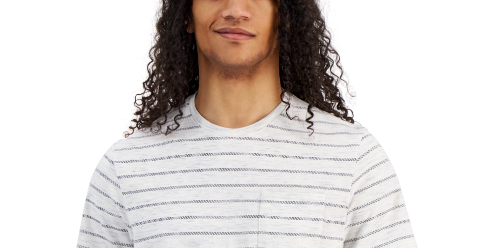 Camiseta masculina Sun + Stone Aaron Regular-Fit com bolso listrado, branca, tamanho pequeno