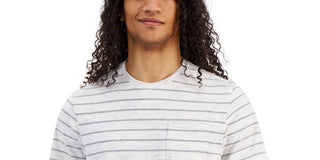 Camiseta masculina Sun + Stone Aaron Regular-Fit com bolso listrado, branca, tamanho pequeno