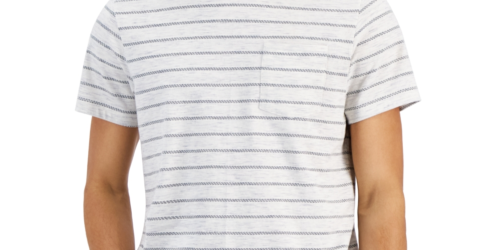 Camiseta masculina Sun + Stone Aaron Regular-Fit com bolso listrado, branca, tamanho pequeno