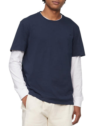 Camiseta Calvin Klein Masculina de Algodão Liso e Gola Redonda Azul Tamanho X-G