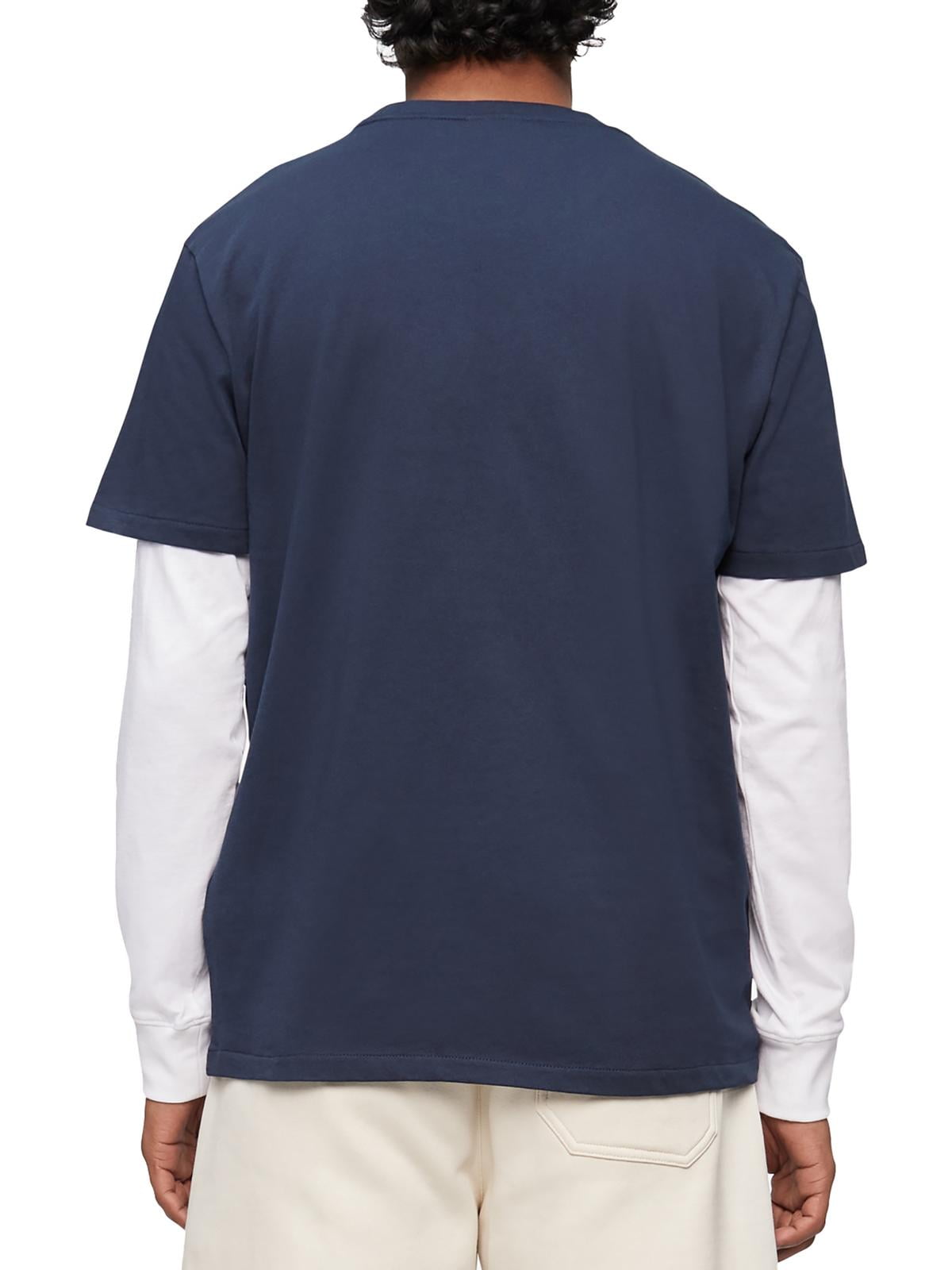 Camiseta Calvin Klein Masculina de Algodão Liso e Gola Redonda Azul Tamanho X-G
