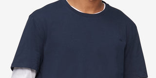 Camiseta Calvin Klein Masculina de Algodão Liso e Gola Redonda Azul Tamanho X-G
