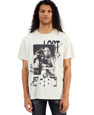 Camiseta masculina GUESS com estampa de manga curta e gola redonda, bege, tamanho extragrande