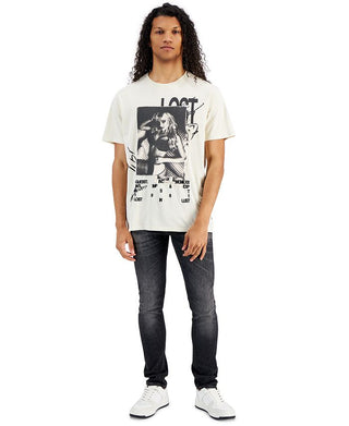 Camiseta masculina GUESS com estampa de manga curta e gola redonda, bege, tamanho extragrande