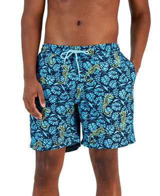 Calção de banho masculino Club Room Tropical Seahorse azul tamanho grande