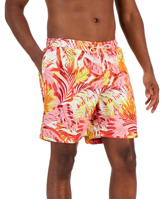 Calção de banho masculino Club Room com folhas tropicais rosa tamanho XX-G