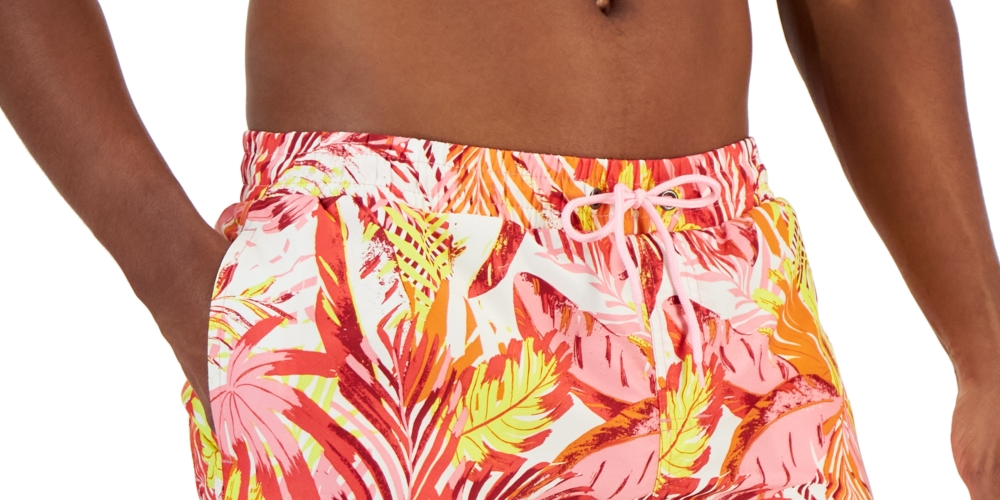 Calção de banho masculino Club Room com folhas tropicais rosa tamanho XX-G