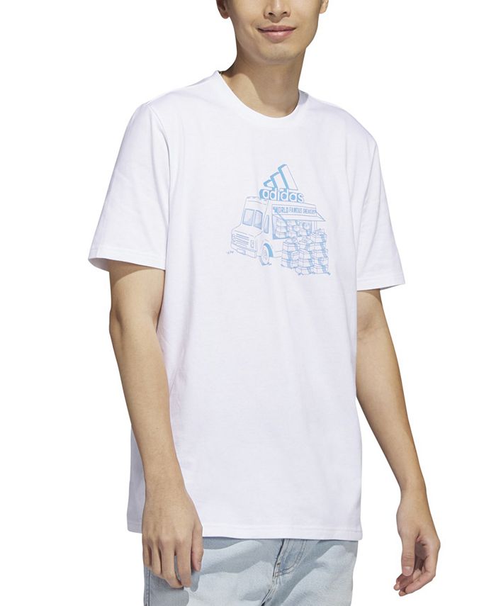 Camiseta Adidas Masculina Manga Curta Gola Redonda com Estampa de Food Truck Branca Tamanho X-G