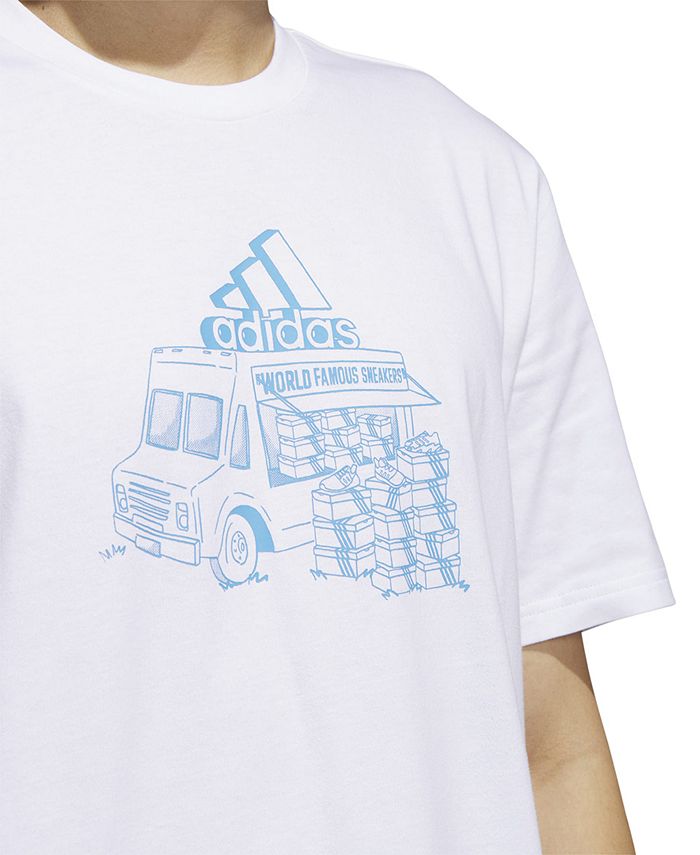 Camiseta Adidas Masculina Manga Curta Gola Redonda com Estampa de Food Truck Branca Tamanho X-G