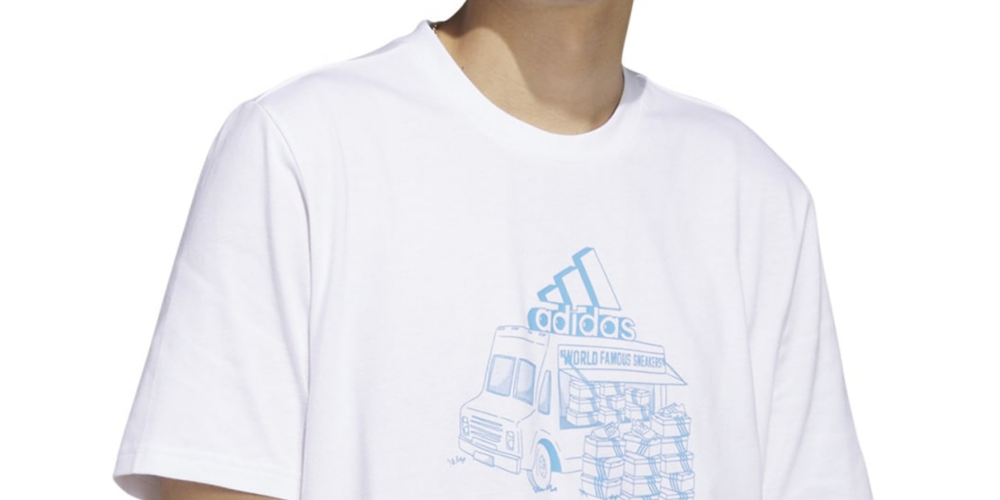 Camiseta Adidas Masculina Manga Curta Gola Redonda com Estampa de Food Truck Branca Tamanho X-G