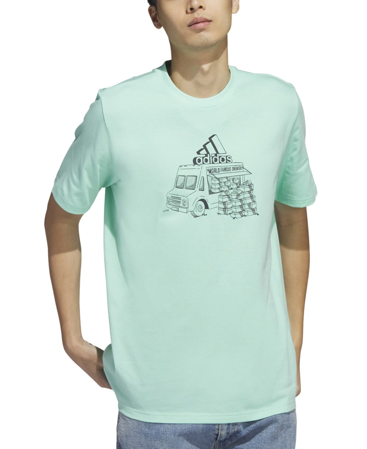 Camiseta Adidas Masculina Manga Curta Gola Redonda com Estampa de Food Truck Verde Tamanho Médio