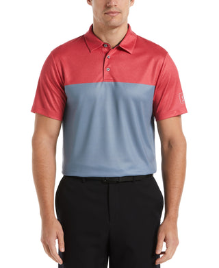 PGA TOUR Men's Athletic Fit Airflux Birdseye Block Print Short Sleeve Golf Polo Shirt Red Size X-Large