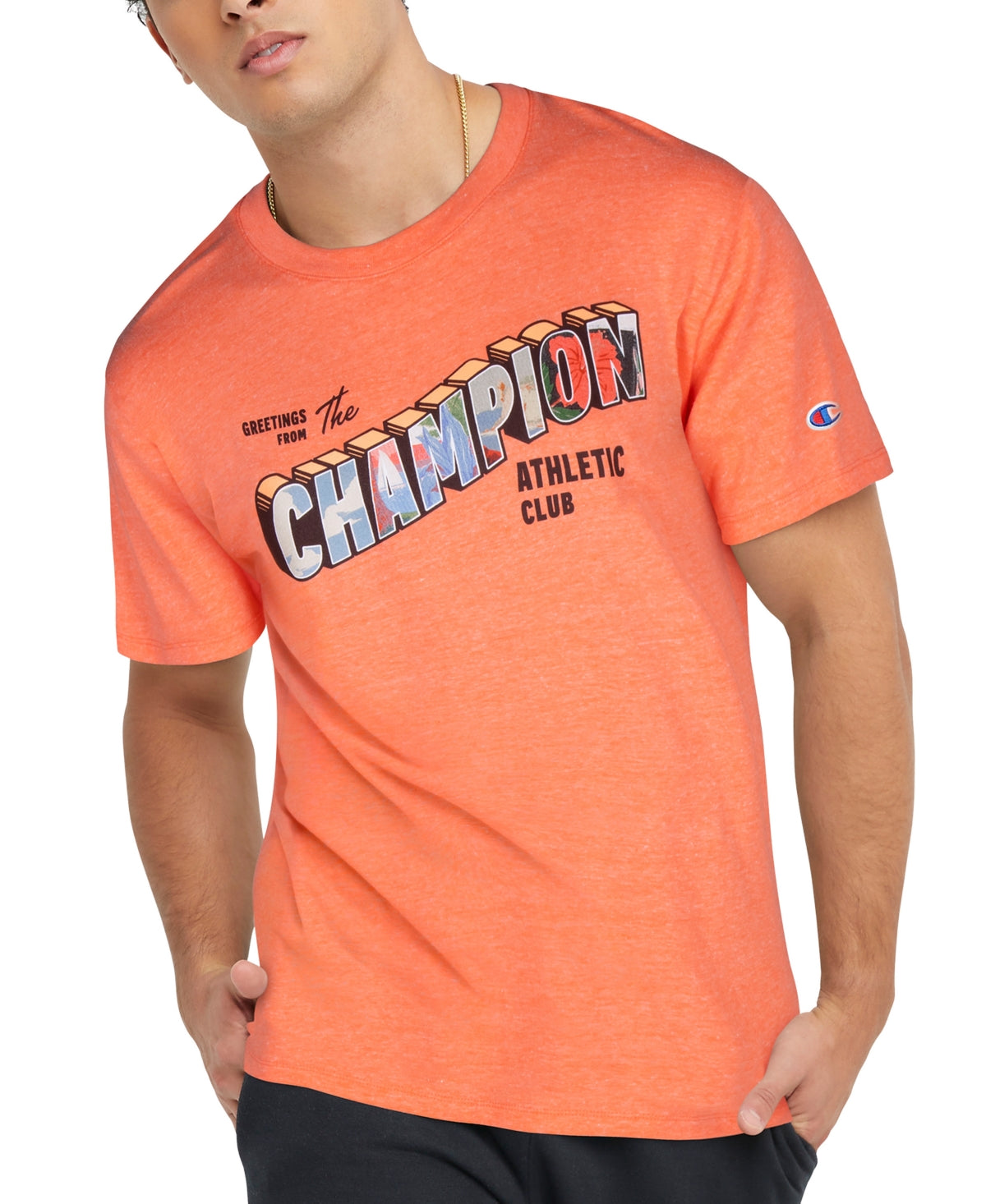 Camiseta masculina Champion Classic Standard Fit com logo gráfico, vermelha, tamanho grande