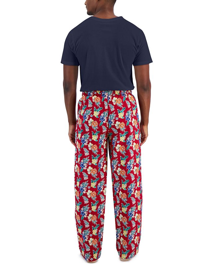 Conjunto de pijama masculino Club Room com blusa lisa e calça tropical, 2 peças, vermelho, tamanho XX-G
