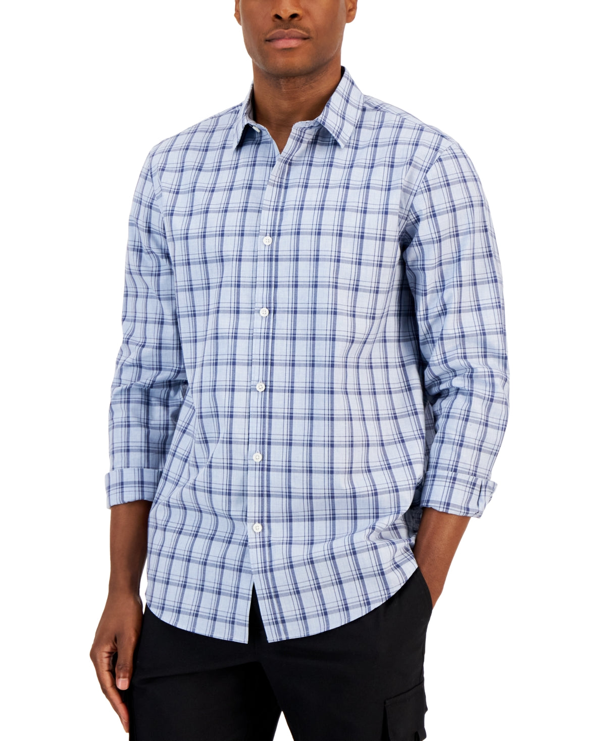 Camisa xadrez de manga comprida com estampa Caro Classic Fit da Alfani masculina, tamanho X-G