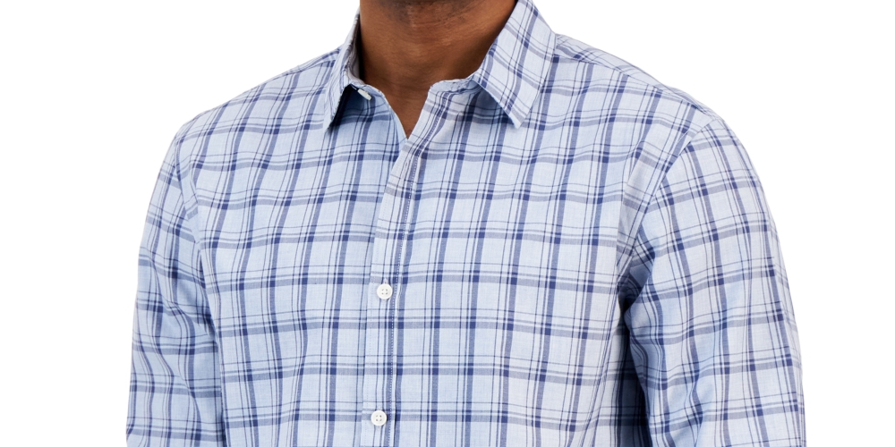 Camisa xadrez de manga comprida com estampa Caro Classic Fit da Alfani masculina, tamanho X-G