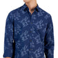 Camisa masculina Alfani com estampa floral pontilhada e botões frontais, manga comprida, azul, tamanho extragrande