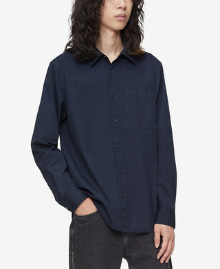 Camisa Calvin Klein Masculina com Bolso e Botões, Azul, Tamanho Pequeno
