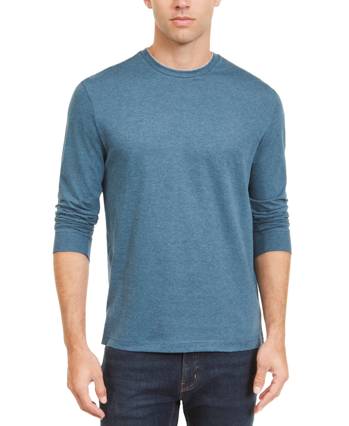 Camiseta masculina Club Room Doubler Crewneck, azul, tamanho grande