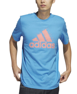 Camiseta masculina adidas com estampa de logo e manga curta, azul, tamanho GG