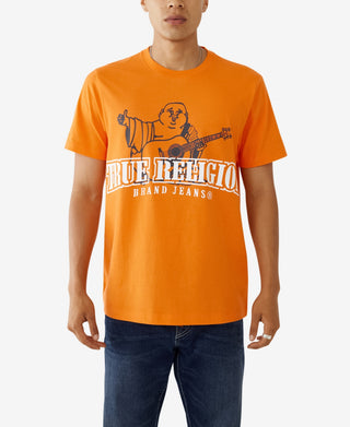 Camiseta masculina True Religion com estampa de Buda e manga curta, laranja, tamanho pequeno