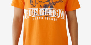 Camiseta masculina True Religion com estampa de Buda e manga curta, laranja, tamanho pequeno