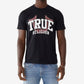 Camiseta masculina True Religion com manga curta e logotipo True, preta, tamanho pequeno