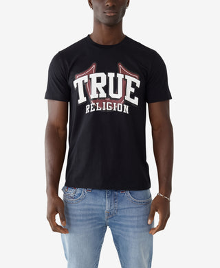 Camiseta masculina True Religion com manga curta e logotipo True, preta, tamanho pequeno