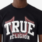 Camiseta masculina True Religion com manga curta e logotipo True, preta, tamanho pequeno