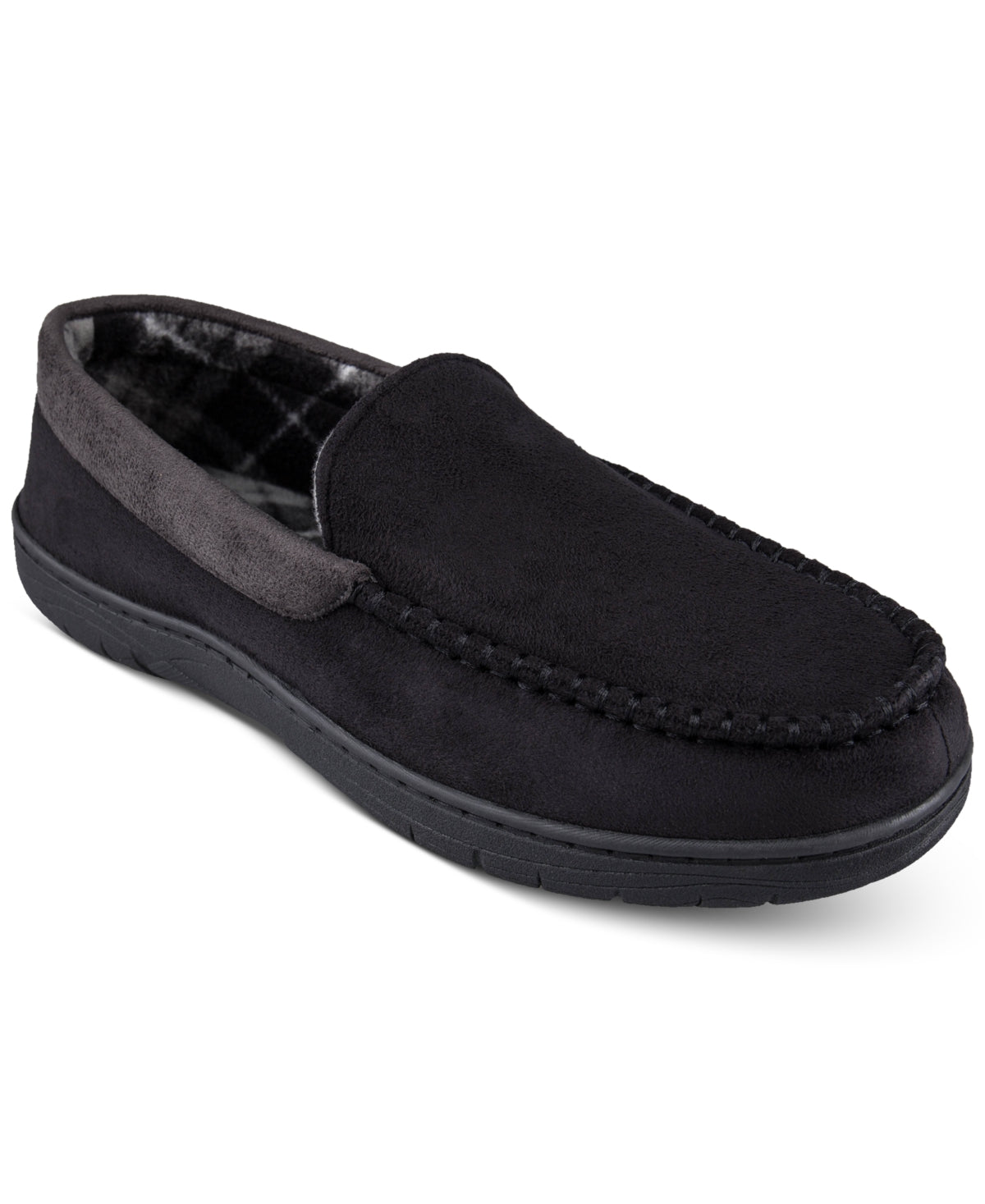 Pantufas venezianas Haggar masculinas em microsuede com forro de lã, pretas, tamanho extragrande