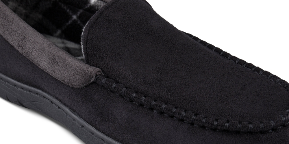 Pantufas venezianas Haggar masculinas em microsuede com forro de lã, pretas, tamanho extragrande
