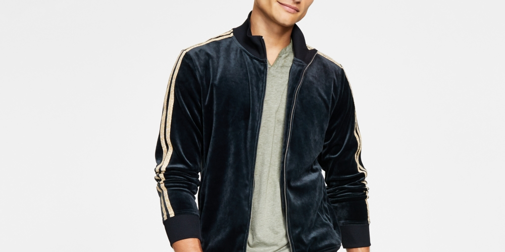 INC International Concepts Jaqueta de moletom de veludo masculina preta tamanho pequeno
