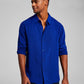 E agora esta camisa resort masculina de manga comprida lisa azul tamanho pequeno