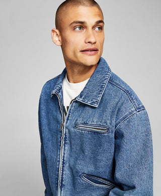 And Now This Men's Regular Fit Denim Mechanic Jacket Blue Size Small