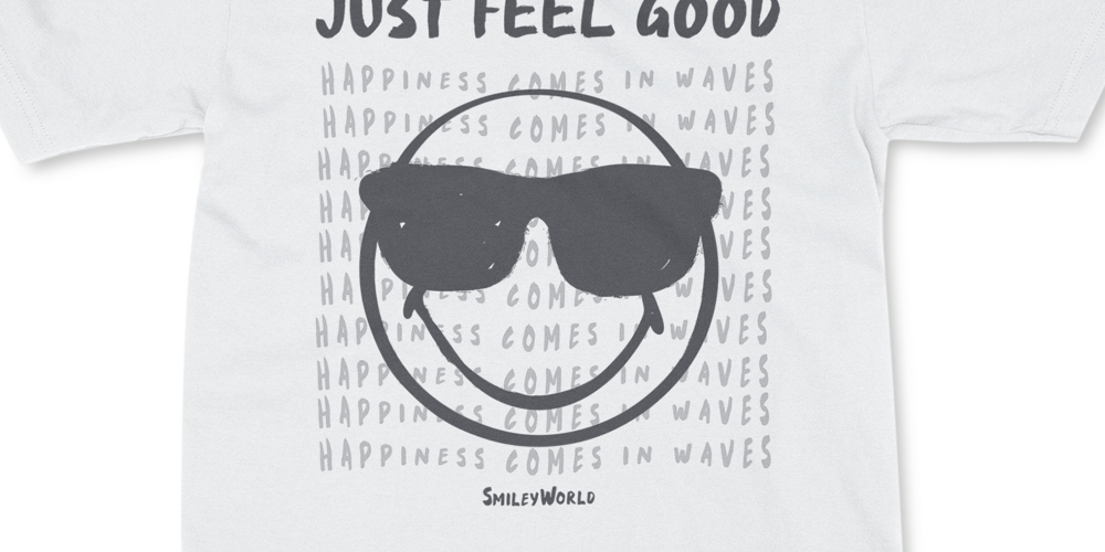 Camiseta masculina Freeze 24-7 SmileyWorld Just Feel Good, branca, tamanho grande