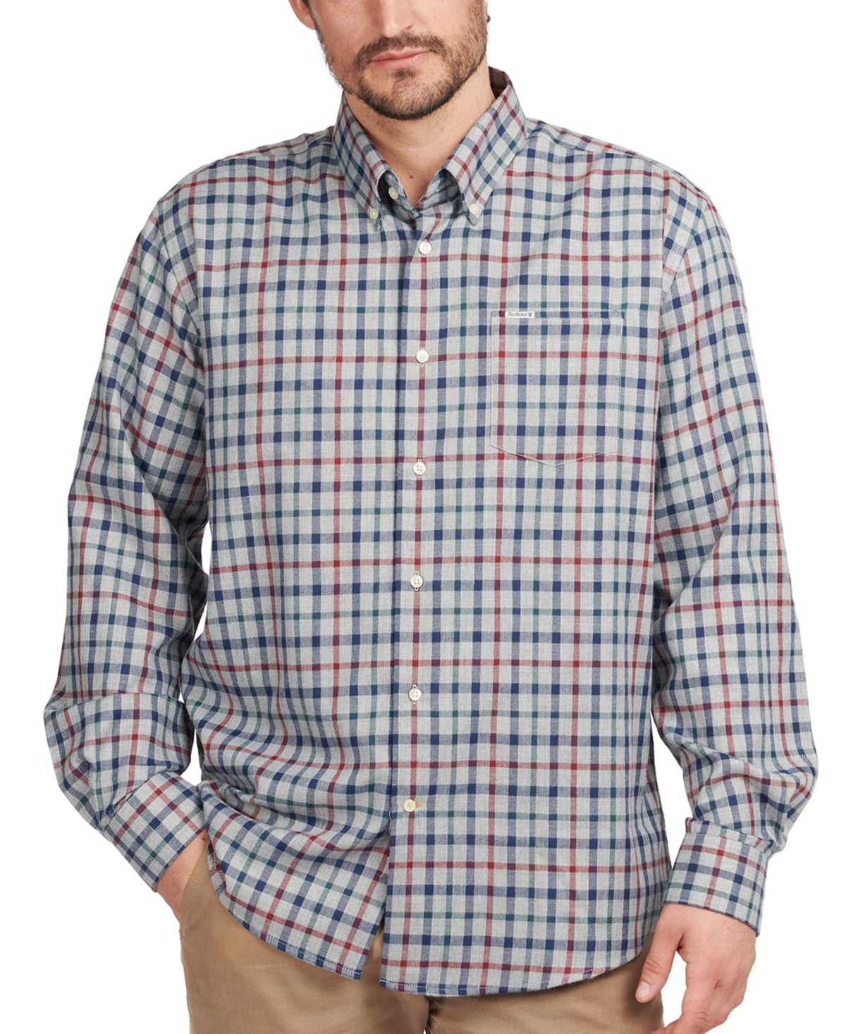 Camisa Barbour Masculina Tailored Fit Xadrez Thermo Tech com Botões Cinza Tamanho Médio
