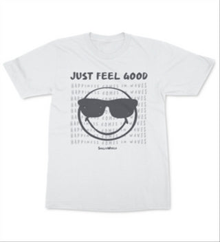 Camiseta masculina Freeze 24-7 SmileyWorld Just Feel Good, branca, tamanho X-G
