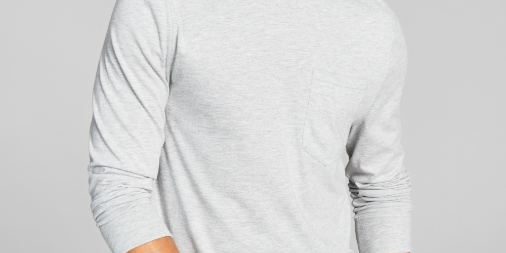 E agora esta camiseta masculina de manga comprida com bolso cinza tamanho X-G