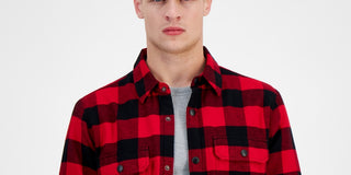 Sun + Stone Camisa de flanela xadrez masculina Carter Buffalo, manga comprida, com botões, vermelha, tamanho pequeno