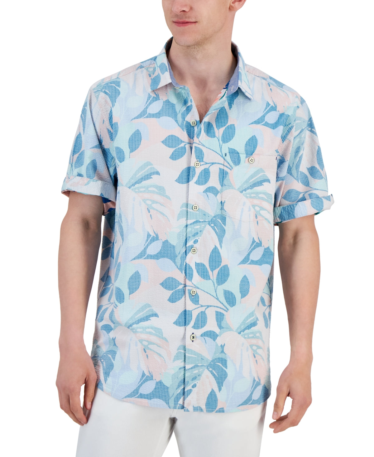 Camisa Tommy Bahama Nova Wave Beach Day Blooms Masculina Azul Tamanho Médio