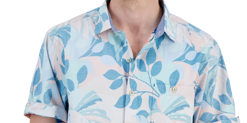 Camisa Tommy Bahama Nova Wave Beach Day Blooms Masculina Azul Tamanho Médio