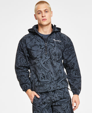Champion Masculino Standard Fit Logo Print Resistente à Água Ripstop Anorak Preto Tamanho Grande