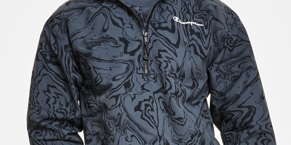 Champion Masculino Standard Fit Logo Print Resistente à Água Ripstop Anorak Preto Tamanho Grande