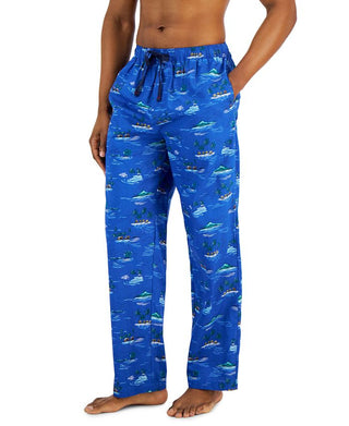 Calça de pijama de algodão estampada Tropical Hut masculina Club Room, tamanho pequeno, azul