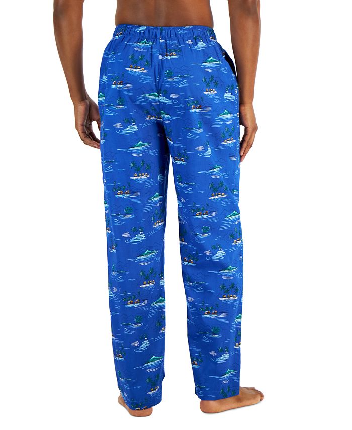 Calça de pijama de algodão estampada Tropical Hut masculina Club Room, tamanho pequeno, azul