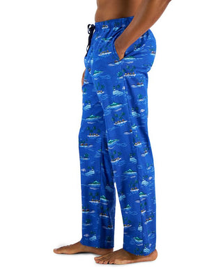 Calça de pijama de algodão estampada Tropical Hut masculina Club Room, tamanho pequeno, azul